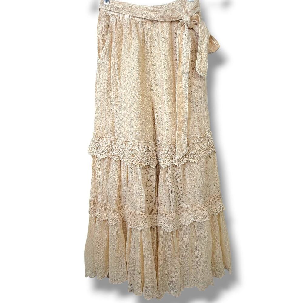 NEW Young Threads Desert Dream Cloud Latte Tiered Lace Net Trims Cotton Pants - Picture 9 of 16